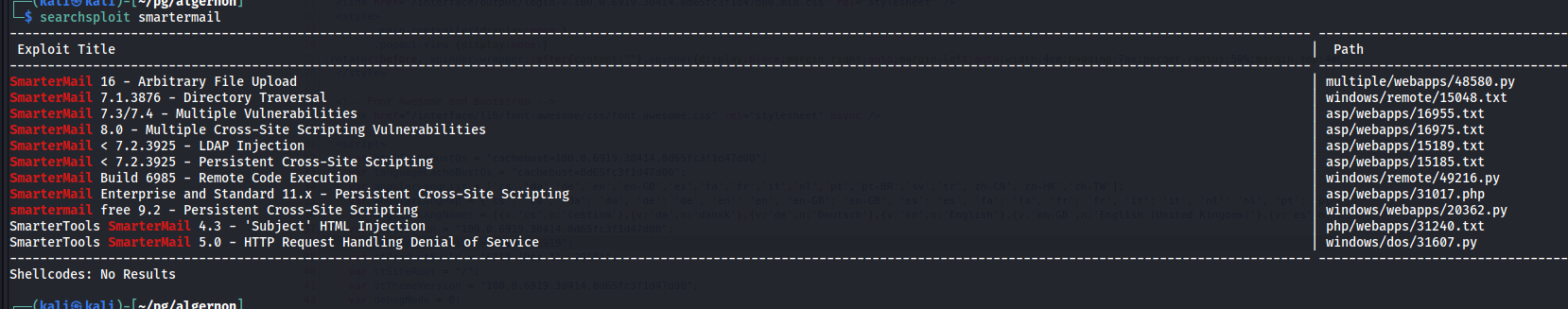 SmarterMail Searchsploit entries