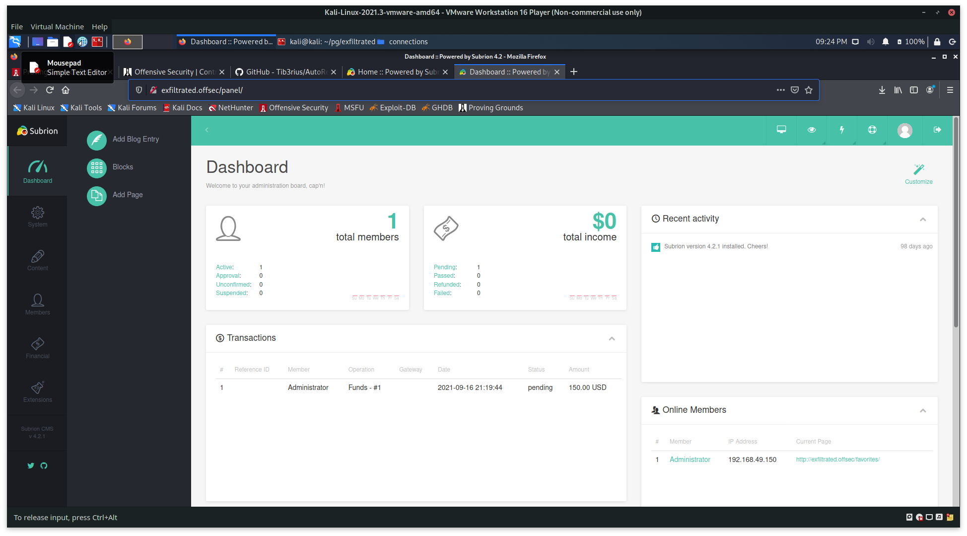 Admin Panel Frontpage