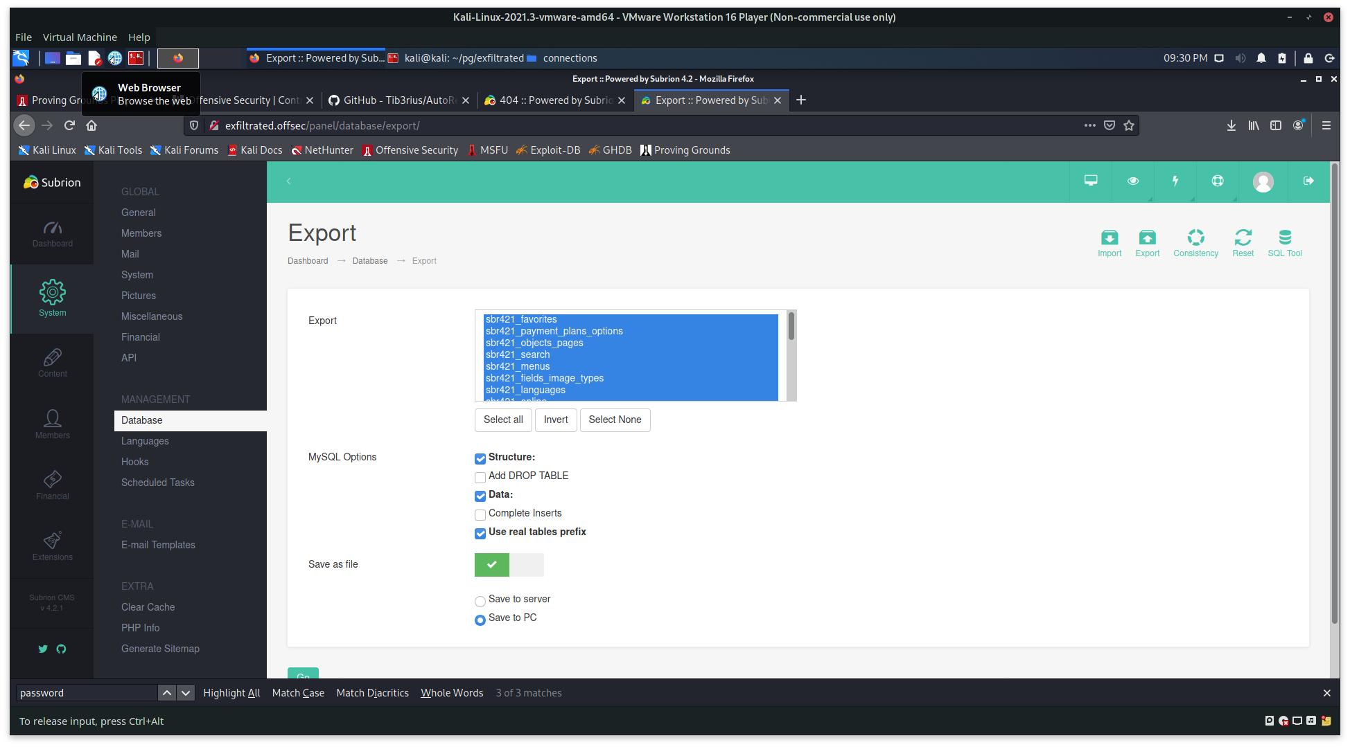 System Management Database Export Functionality