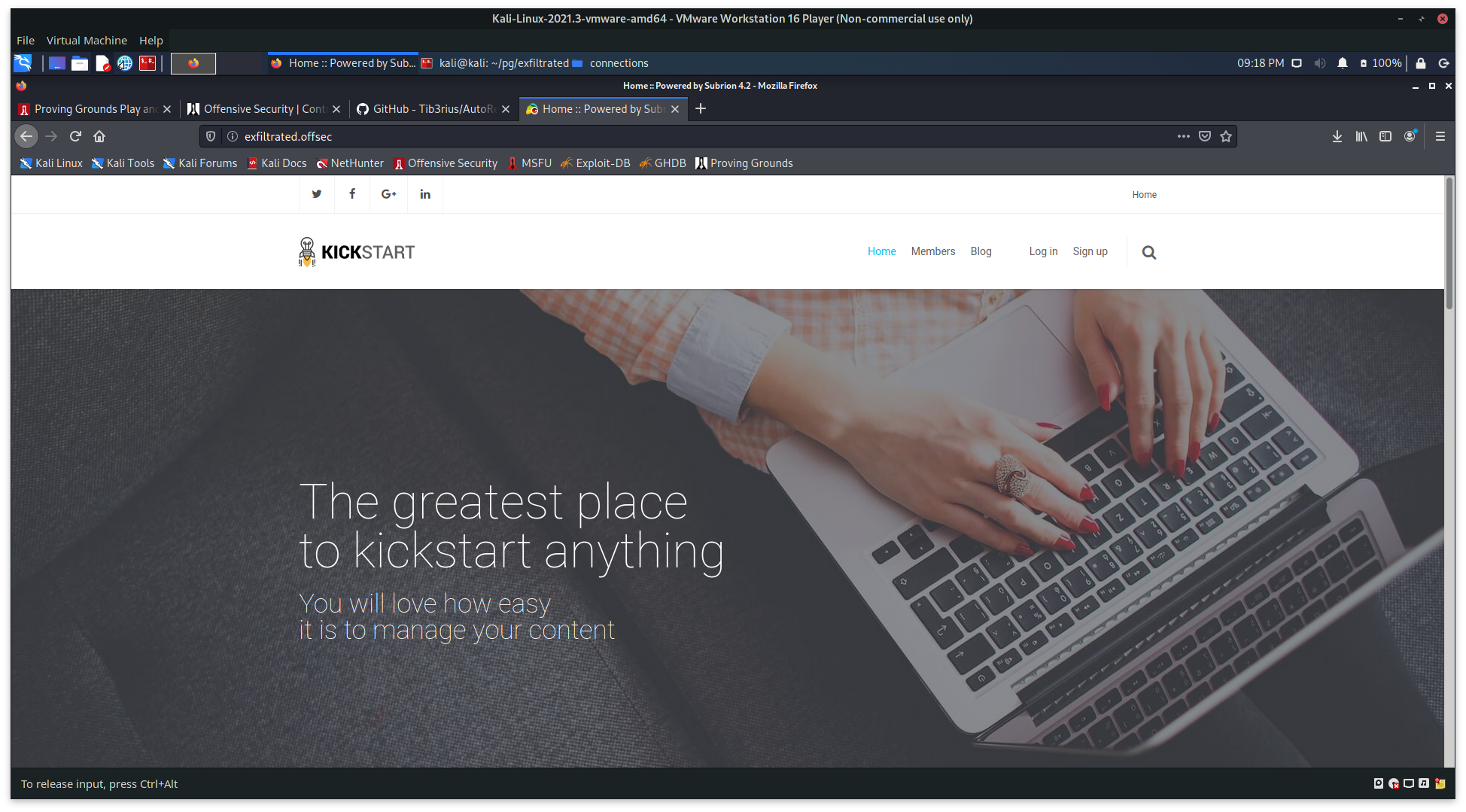 Frontpage of exfiltrated.offsec