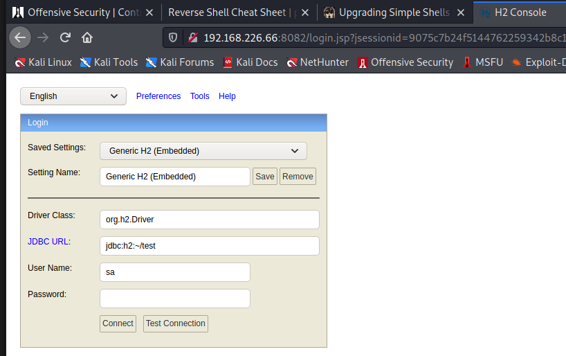 H2 Engine Login Page