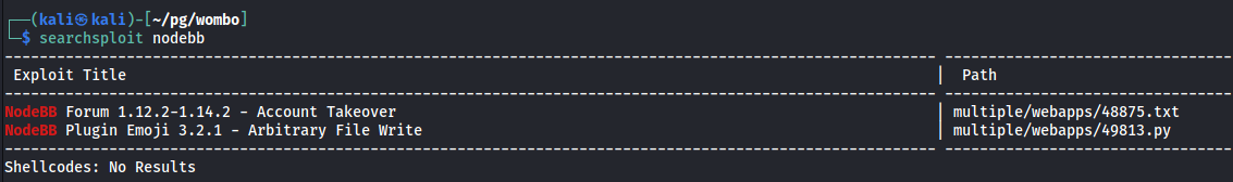 Searhsploit NodeBB